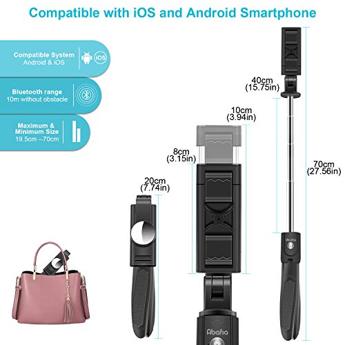 Palo Selfie Trípode, Abafia 3 en 1 Selfie Stick Bluetooth Extensible Rotación de 360 ° con Control Remoto para iPhone 11/11 Pro/X/ Samsung Galaxy 10/S11/Huawei P30 Pro, Otros Android e iOS (4.5-6.5'')