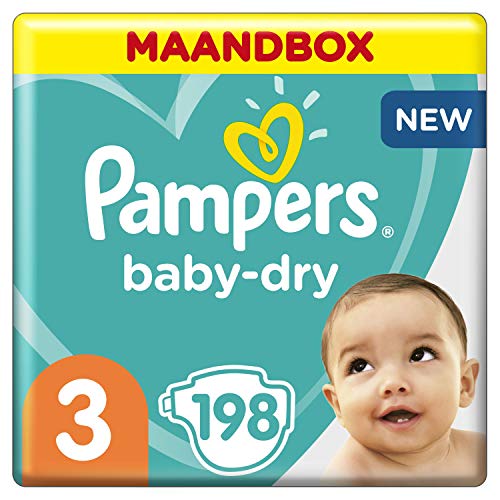 Pampers Baby Dry - Pañales para bebés, Talla 3 (6-10 kg), 198 unidades