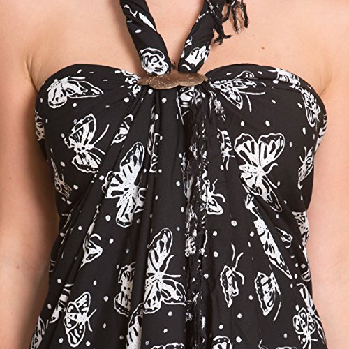 PANASIAM - Pareo, toalla de verano en colores vivos, hecha a mano con cera batik de viscosa de alta calidad. Negro B005 negro.