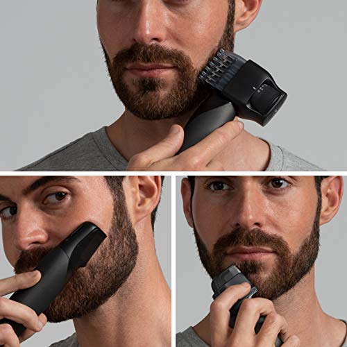 Panasonic ER-GD61-K503 Recortadora de Barba Recargable para Hombre (Forma de Navaja, i-Shaper, Acero Inoxidable, Batería Larga Duración, Lavable, 20 Longitudes de 0.1 a 10 mm, 2 Peines y Funda) Negro