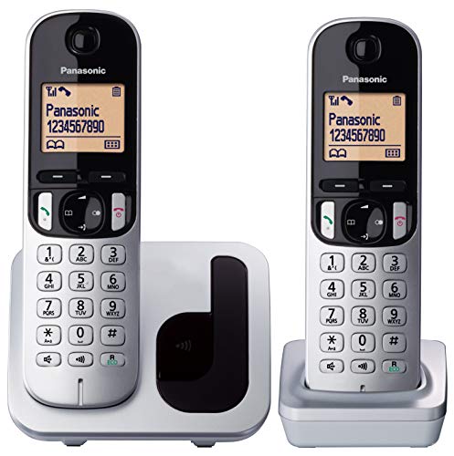 Panasonic KX-TGC210 - Teléfono fijo inalámbrico (LCD, identificador de llamadas, agenda de 50 números, tecla de navegación, modo ECO, reducción de ruido), Gris/Negro/Blanco, TGC21 Solo