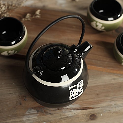 Panbado Tetera con 4 Tazas de Cerámica de Estilo Japonés Juegos de Café de Porcelana de 5 Piezas Tetera de Té Kungfu de Viaje Portátil, Regalo para Cumpleaños, Navidad, San Valentín - Negro