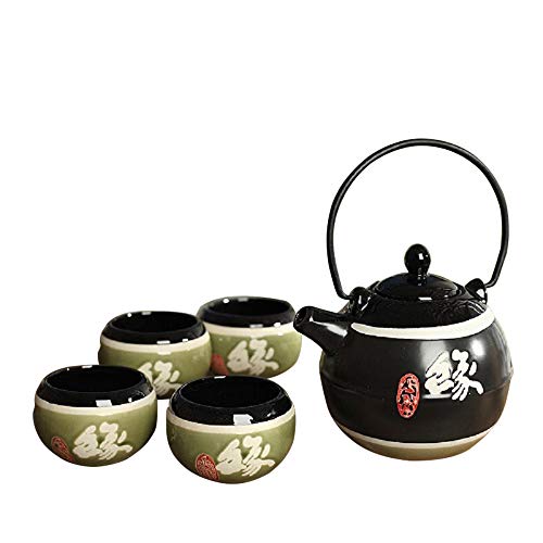 Panbado Tetera con 4 Tazas de Cerámica de Estilo Japonés Juegos de Café de Porcelana de 5 Piezas Tetera de Té Kungfu de Viaje Portátil, Regalo para Cumpleaños, Navidad, San Valentín - Negro