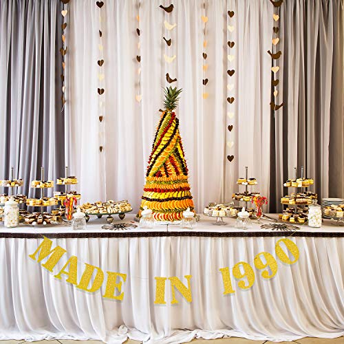 Pancarta Made in 1990, Pancarta Divertida de Cumpleaños 30 Banner de Aniversario, Banner de Papel de Brillo para Suministros Decoraciones de Fiesta de Cumpleaños 30 de Mujeres/ Hombres (Oro)