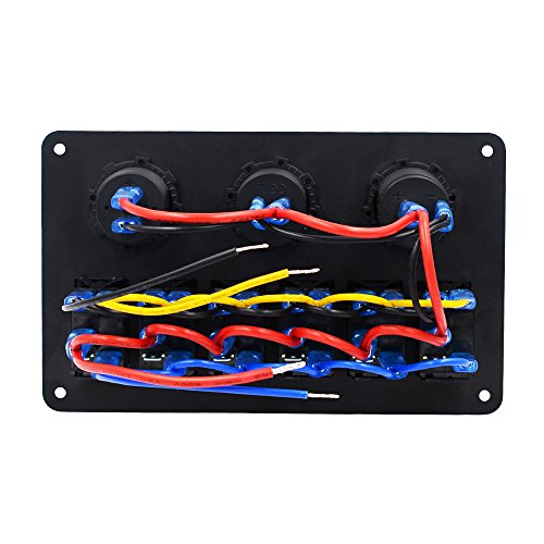 Panel de Dual Toma USB + 12V Voltímetro Digital LED +Encendedor de Cigarrillos +6 Interruptor para Coche Barco Marino Carvan Vehículos