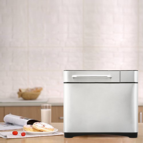Panificadora automática de 710 W, con caja de ingredientes automática, 19 programas, acero inoxidable, para 500 – 1000 g, con función de temporizador de 15 horas, ventana de visión, color plateado