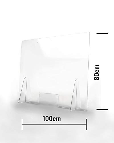 Pantalla Protección Mostrador 100x80cm - PET Policarbonato Transparente 3mm - Mampara para Mostradores ULTRARESISTENTE y ESTABLE - Separador Transparente para Colegios Supermercados Farmacias Tiendas