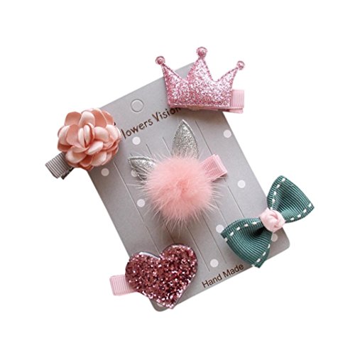 PAOLIAN 5Pcs NiñOs Infantiles Horquilla NiñA Arco De Flores Barrettes Estrella Clip De Pelo Conjunto (Rosado)