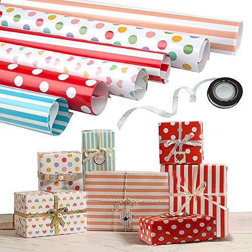 Papel Para Envolver Regalos, Joeyer 6 Hojas Envoltura Colorido (Doblados) Para Cumpleaños, Día De Fiesta, Boda, Baby Shower