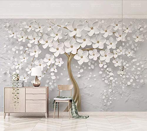 Papel Pintado 3D Flor Blanca En Relieve Tridimensional Fotomurales 3D TV Fondo Pared Murales Papel Tapiz Moderno