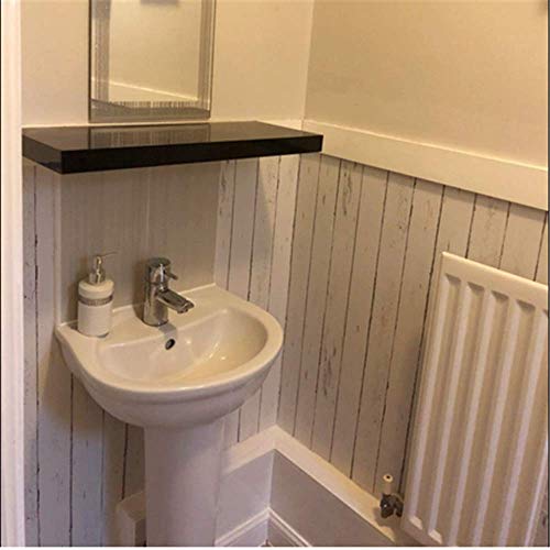 Papel Pintado Blanco Papel Pintado Autoadhesivo de Madera Papel Pintado a Rayas de Madera Papel Tapiz Raya Pelar y Pegar Papel de Contacto Papel Pintado Removible Para Cocina Sala Gabinete 45 * 500cm