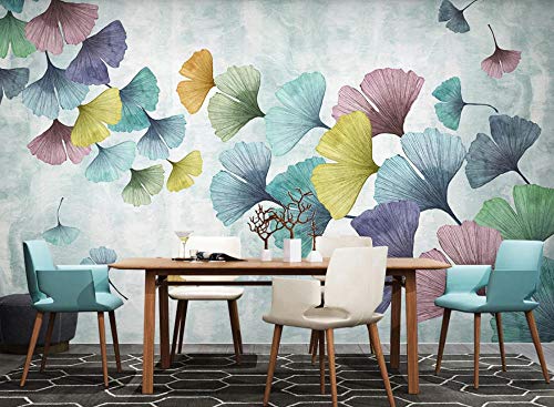 Papel Pintado Fotográfico Ginkgo biloba acuarela pintada a mano Salón Dormitorio Despacho Pasillo Decoración murales decoración de paredes moderna 200x140cm/78.7x55.1in