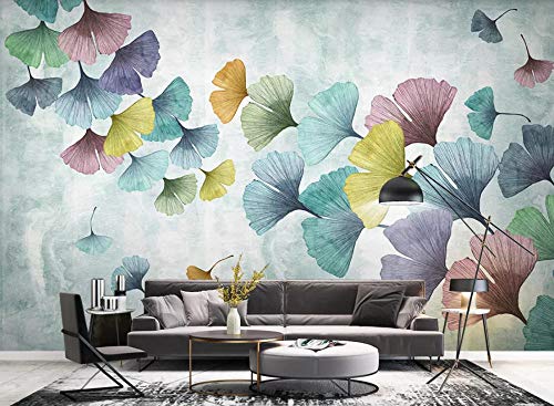 Papel Pintado Fotográfico Ginkgo biloba acuarela pintada a mano Salón Dormitorio Despacho Pasillo Decoración murales decoración de paredes moderna 200x140cm/78.7x55.1in