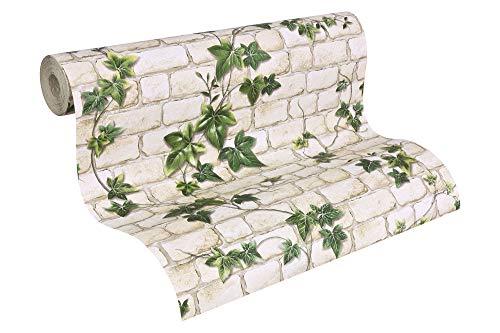 Papel pintado gofrado ladrillo Papel imitacion piedra Papel imitacion ladrillo verde blanco 980434 98043-4 A.S. Création Il Decoro | verde/blanco | Rollo (10,05 x 0,53 m) = 5,33 m²