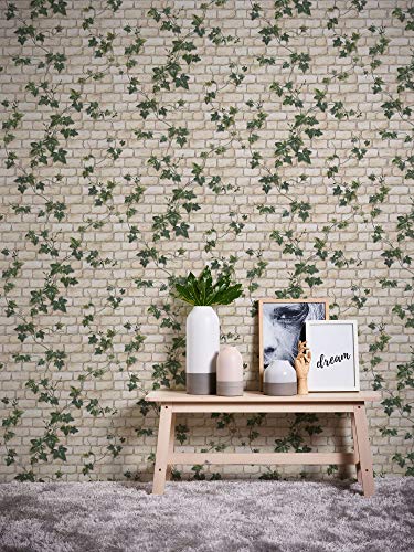 Papel pintado gofrado ladrillo Papel imitacion piedra Papel imitacion ladrillo verde blanco 980434 98043-4 A.S. Création Il Decoro | verde/blanco | Rollo (10,05 x 0,53 m) = 5,33 m²