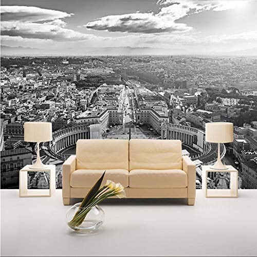 Papel pintado mural adhesivo de pared Ciudades de estilo europeo con vistas a la pared de fondo blanco y negro mural grande personalizado papel tapiz verde