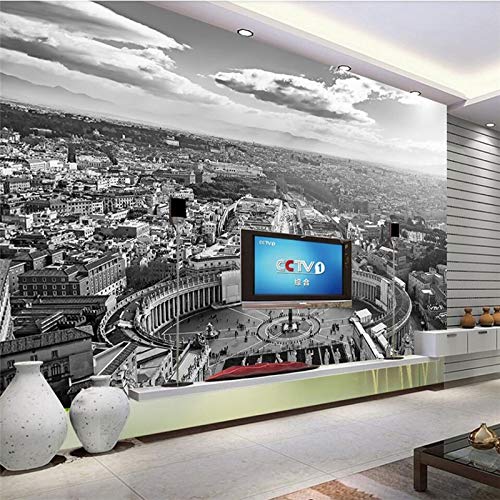 Papel pintado mural adhesivo de pared Ciudades de estilo europeo con vistas a la pared de fondo blanco y negro mural grande personalizado papel tapiz verde