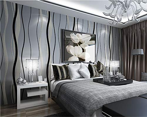 Papel Pintado Pared Tejido No Tejido Blanco Y Negro Rayas Onduladas Gris Plata Infantil Dormitorio Muebles Cocina Oficina Salon Elegante Moderno Fine Decor