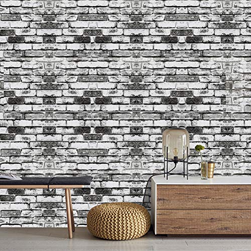 Papel Pintado Rústico de Ladrillo Papel Pintado Blanco Gris Negro Papel Pintado Autoadhesivo Papel de Contacto Rollo Papel Pintado y Despegado Papel Protector Contra Salpicaduras 44 * 500 cm