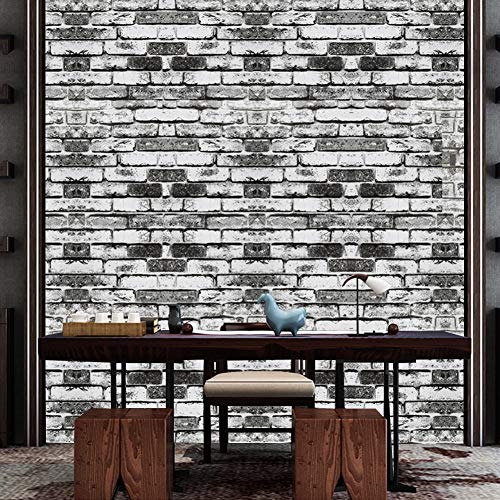 Papel Pintado Rústico de Ladrillo Papel Pintado Blanco Gris Negro Papel Pintado Autoadhesivo Papel de Contacto Rollo Papel Pintado y Despegado Papel Protector Contra Salpicaduras 44 * 500 cm