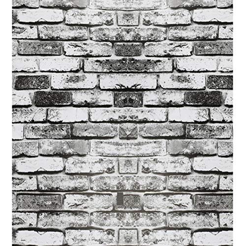 Papel Pintado Rústico de Ladrillo Papel Pintado Blanco Gris Negro Papel Pintado Autoadhesivo Papel de Contacto Rollo Papel Pintado y Despegado Papel Protector Contra Salpicaduras 44 * 500 cm