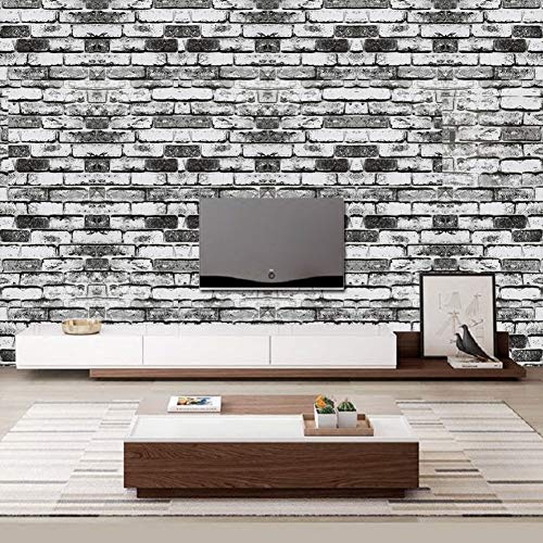 Papel Pintado Rústico de Ladrillo Papel Pintado Blanco Gris Negro Papel Pintado Autoadhesivo Papel de Contacto Rollo Papel Pintado y Despegado Papel Protector Contra Salpicaduras 44 * 500 cm