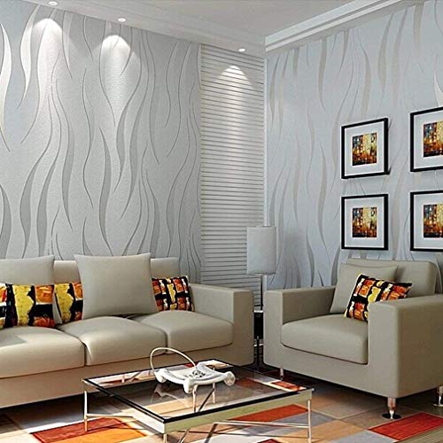 Papel tapiz 3D 10M Wave Rollos de papel tapiz de lujo flocado para el hogar Dormitorio Sala de estar Papel tapiz Decoración de paredes Papel pintado minimalista no tejido - Plata y gris