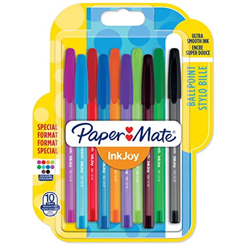 Paper Mate 1956751 - Bolígrafo con capuchón, punta mediana de 1 mm, paquete de 10, colores surtidos fantasía