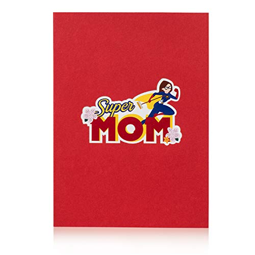 PaperCrush® Tarjeta Pop-Up Día de la Madre"Super Mom" – Divertida tarjeta 3D para la mejor mamá del mundo – Tarjeta de cumpleaños hecha a mano para madre, incluye sobre