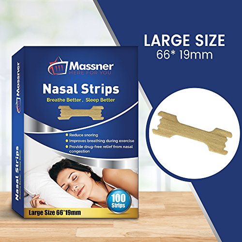 Paquete de 100 tiras nasales grande de Massner para un alivio rápido del ronquido. Detiene instantáneamente los ronquidos para dormir mejor