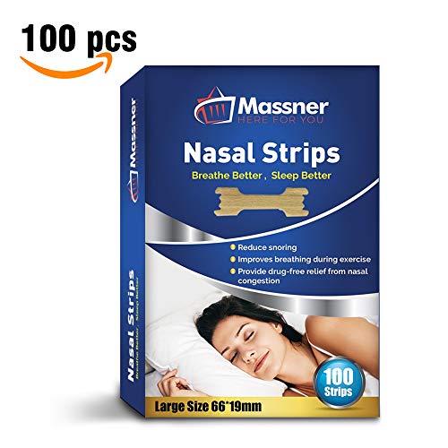 Paquete de 100 tiras nasales grande de Massner para un alivio rápido del ronquido. Detiene instantáneamente los ronquidos para dormir mejor
