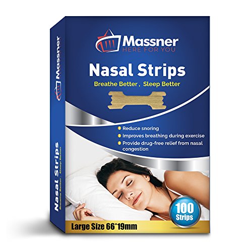 Paquete de 100 tiras nasales grande de Massner para un alivio rápido del ronquido. Detiene instantáneamente los ronquidos para dormir mejor
