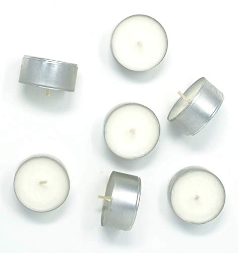 Paquete de 100 Velas de té Naturales sin Perfume, 100% Cera de Semillas de Cola, Cera Vegetal, sin parafina, Tiempo de combustión, 4 Horas en Taza de Aluminio, Caja Kraft de cartón