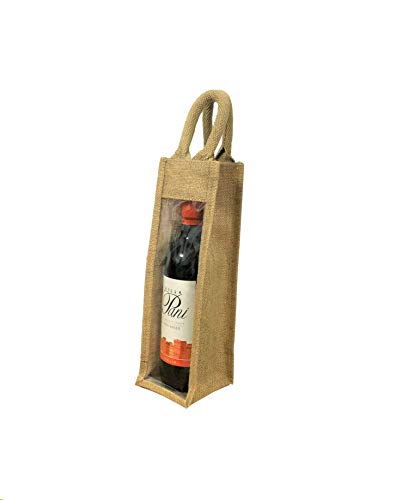 Paquete de 3 bolsas reutilizables de yute para botella de vino de yute con ventana individual