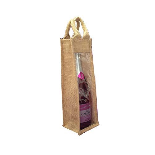 Paquete de 3 bolsas reutilizables de yute para botella de vino de yute con ventana individual