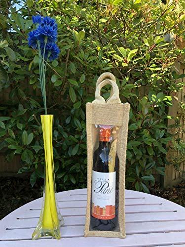 Paquete de 3 bolsas reutilizables de yute para botella de vino de yute con ventana individual