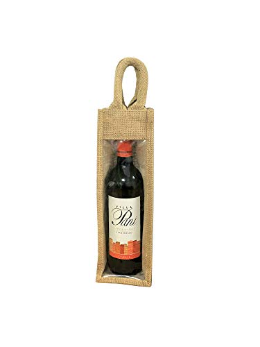 Paquete de 3 bolsas reutilizables de yute para botella de vino de yute con ventana individual