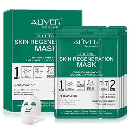 Paquete de 5 mascarillas faciales de colágeno, hidratación profunda e instantánea, con ácido hialurónico, para tener una piel brillante, antienvejecimiento y antiarrugas