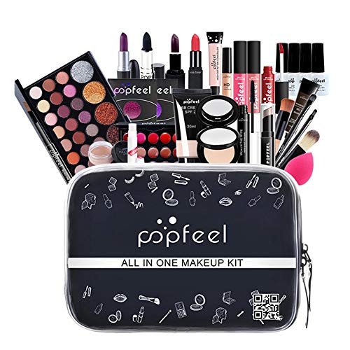 Paquete de maquillaje todo en uno, kit de cosméticos de 30 piezas que incluye un juego de brochas de maquillaje profesional, una paleta de sombras de ojos, un juego de maquillaje o un juego de brillo