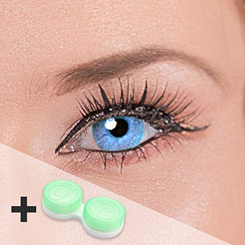 Par de lentes de contacto azules, lentillas anuales sin graduar, incluyen estuche gratuito, lentillas azules para ojos oscuros