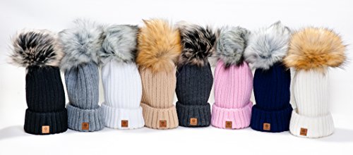 Para Mujer Invierno Más Cálido Sombrero Gorra with Large Pom Pom de la Bola Gorra tejida Gorra Grande Snowboard Ski Bobble Circle Little Crystals 4sold (Gray)