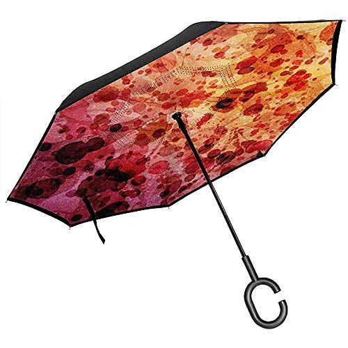 Paraguas Invertido En Sangre, Gran Capa Doble Al Aire Libre Rain Sun Anti-UV Car Reversible Umbrella con Forma De C