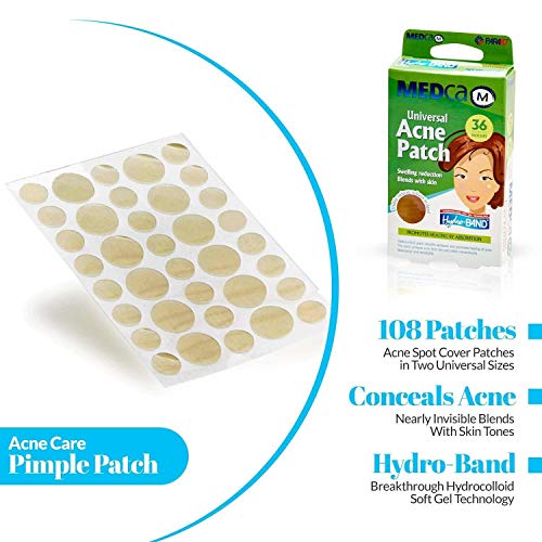 Parches absorbentes para el acné - Vendas hidrocoloides (108 unidades) Dos tamaños universales, tratamiento de acné para el rostro y manchas en la piel, reduce las espinillas y ocultan el acné