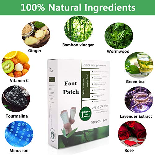 Parches Para Los Pies, Nivlan 100% Naturales Parches de Pies Detox, Elimina Toxinas del Cuerpo, Mejora la Circulación, Ayuda en la Pérdida de Peso y a Conciliar el Sueño - Cuidado del Pie（20 piezas）