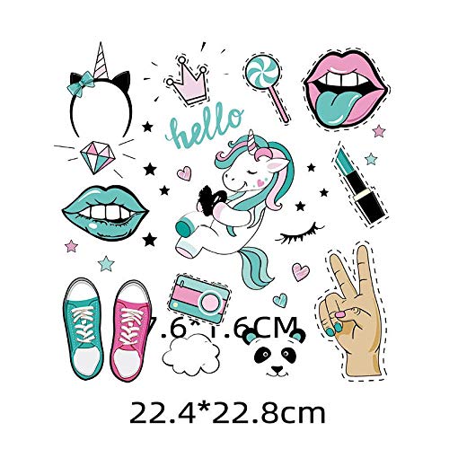 Parches ropa,Parche de transferencia térmica,parche decorativo,Unicornio de dibujos animados/patrón de labios,adecuado para camiseta,jeans,impresión de ropa (compre uno y llévese otro gratis)