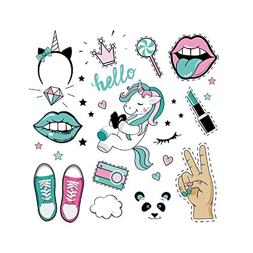 Parches ropa,Parche de transferencia térmica,parche decorativo,Unicornio de dibujos animados/patrón de labios,adecuado para camiseta,jeans,impresión de ropa (compre uno y llévese otro gratis)
