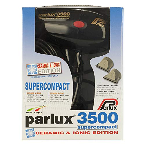 Parlux 3500 Super Compact Secador de pelo de cerámica con iones, 2000 W, Negro