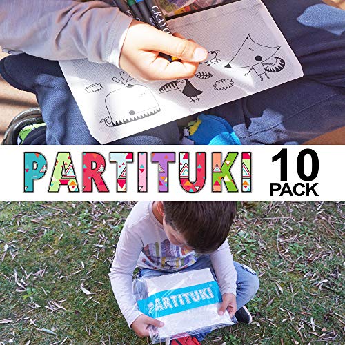 Partituki 10 Estuches Infantiles para Colorear, 10 Sets de 5 Ceras de Colores y una Guirnalda (Color Aleatorio) de 20 m. Detalle Ideal para Regalos de Fiestas de Cumpleaños Infantiles