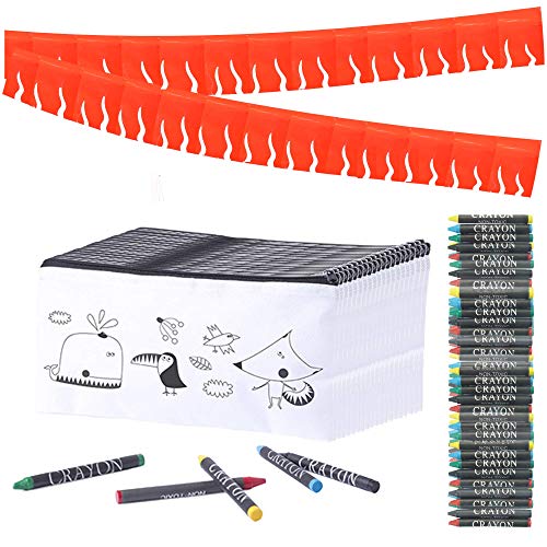Partituki 10 Estuches Infantiles para Colorear, 10 Sets de 5 Ceras de Colores y una Guirnalda (Color Aleatorio) de 20 m. Detalle Ideal para Regalos de Fiestas de Cumpleaños Infantiles