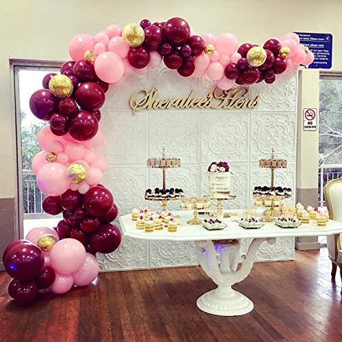 PartyWoo Globos Oro Rosa Borgoña, 70 Piezas Globos Borgoña, Globos Rosa, Globos Confeti Oro para Despedida de Soltera de Borgoña, Decoraciones de Fiesta Borgoña y Oro, Decoraciones de Boda de Borgoña